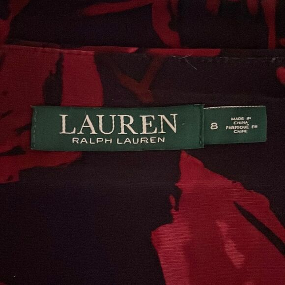 Lauren Ralph Lauren 3/4 Sleeve Floral V Neck Midi Dress Size 8 - Picture 9 of 11